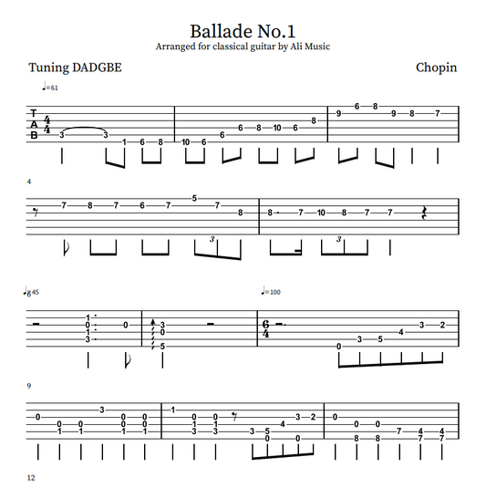 Chopin Ballade No.1 Tabs - Classical Guitar