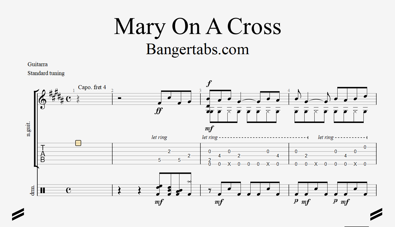 Mary On A Cross Fingerstyle TAB